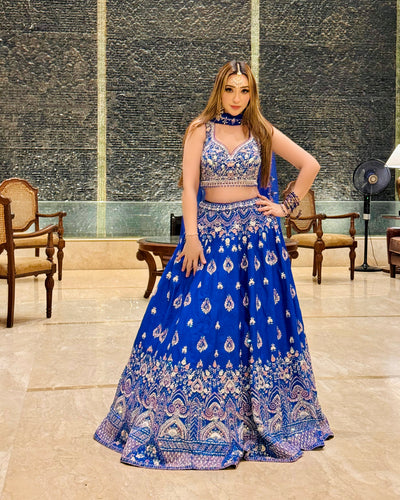 Afsha Khan In Cobalt Blue Embellished Lehenga Set
