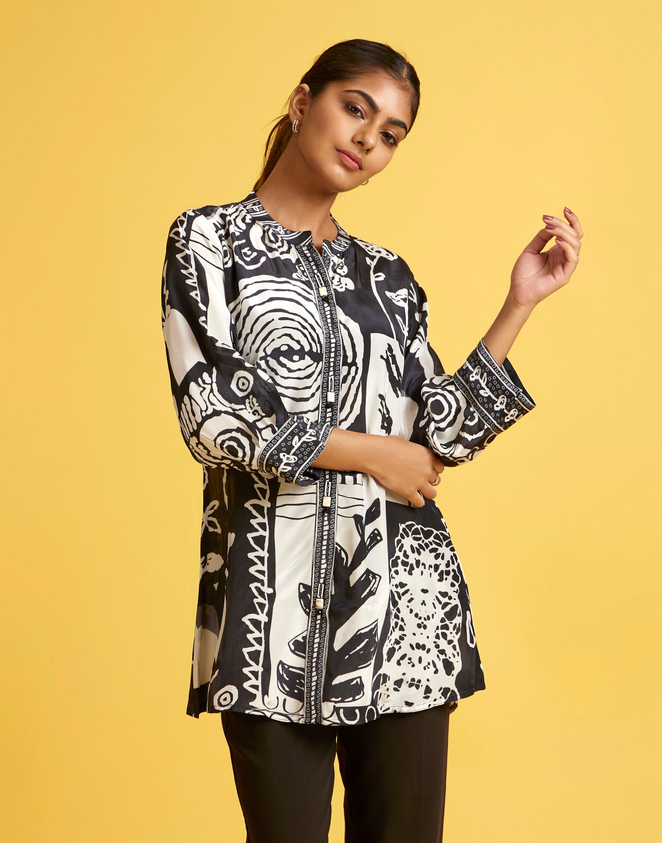 black and white tunic tops
