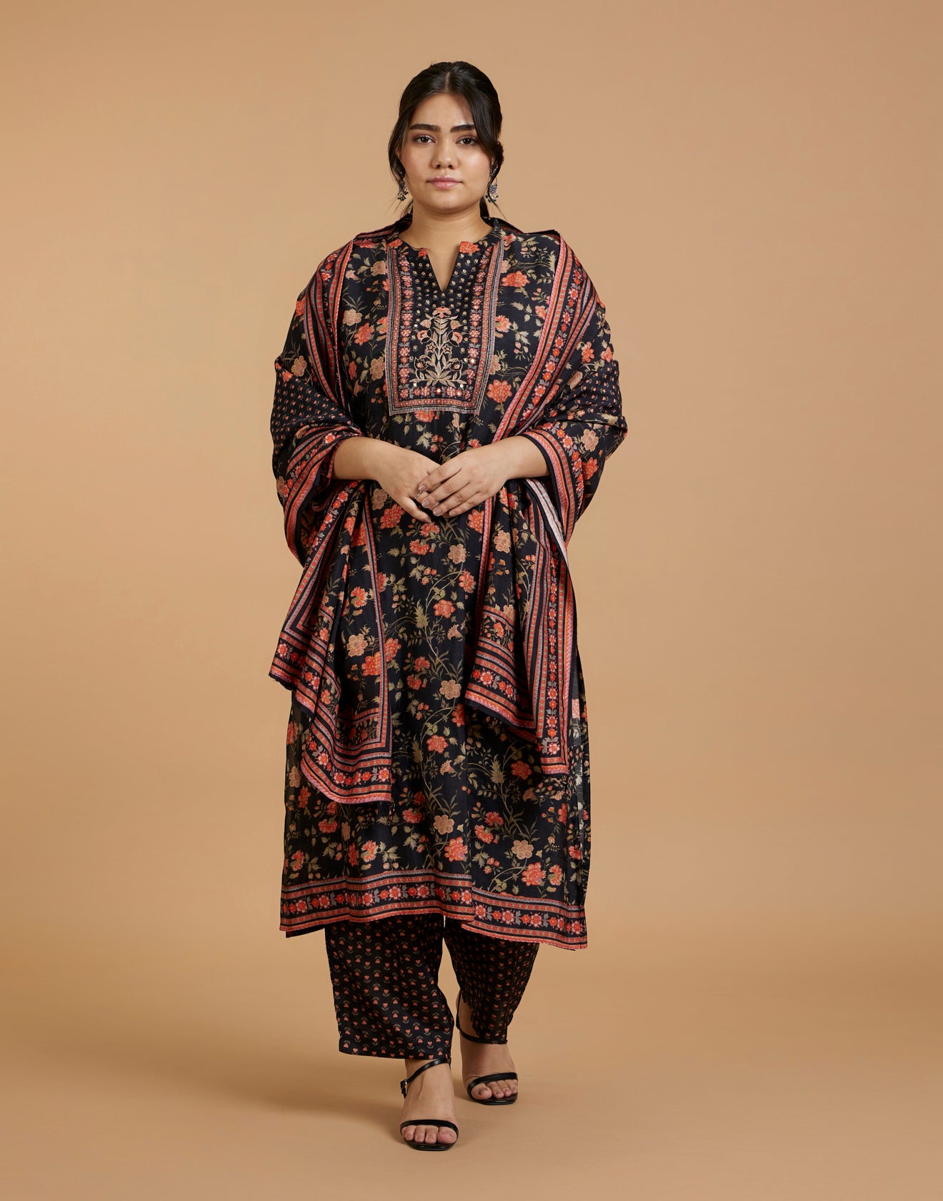 Black - Kalamkari Printed Cotton Flared Kurta
