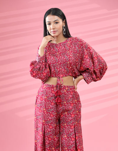 Dark Pink Tie Up Fusion Co-ord Set