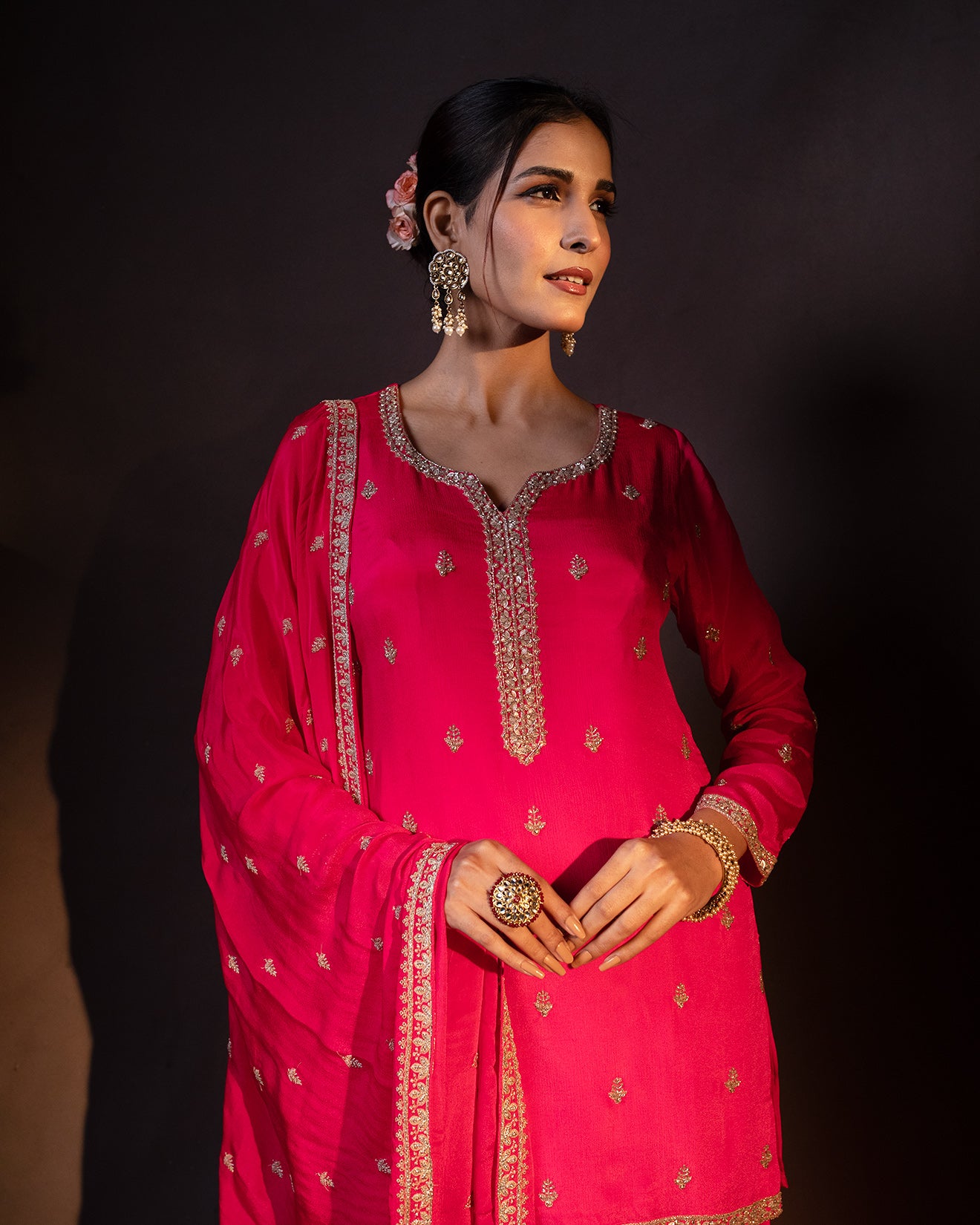 Deep Pink Embellished Salwar Suit Set