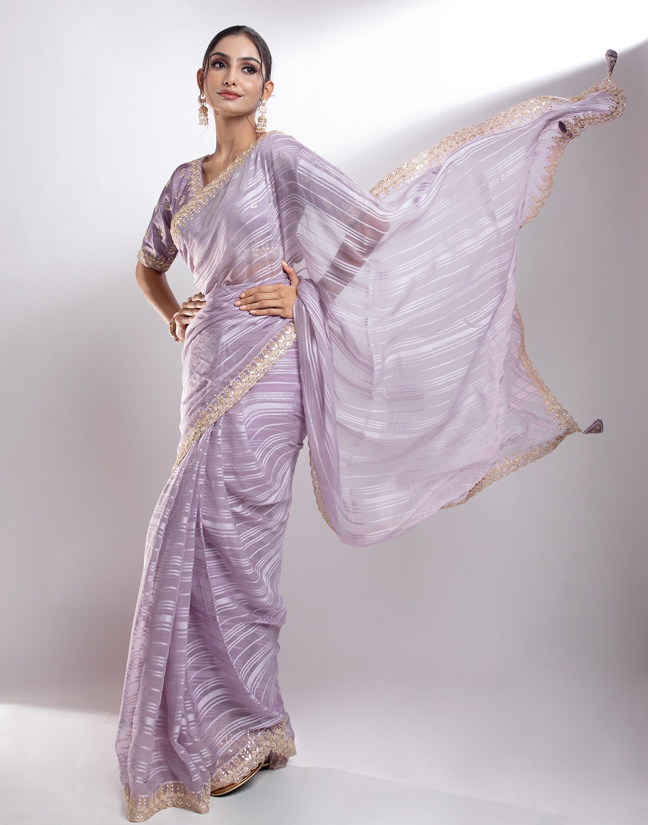 Glorious Lavender Chiffon Saree
