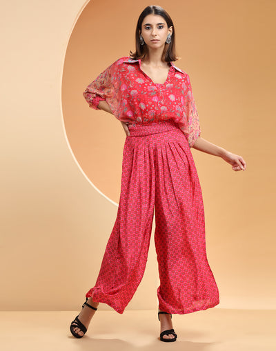 Punch Pink Floral Palazzo Set