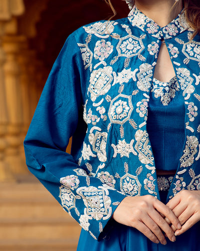 Sapphire Blue Embroidered Fusion Set