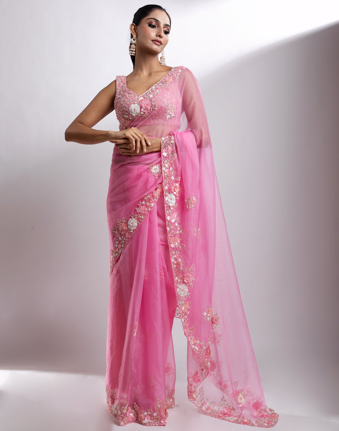 Tickled Pink Embroidered Organza Saree
