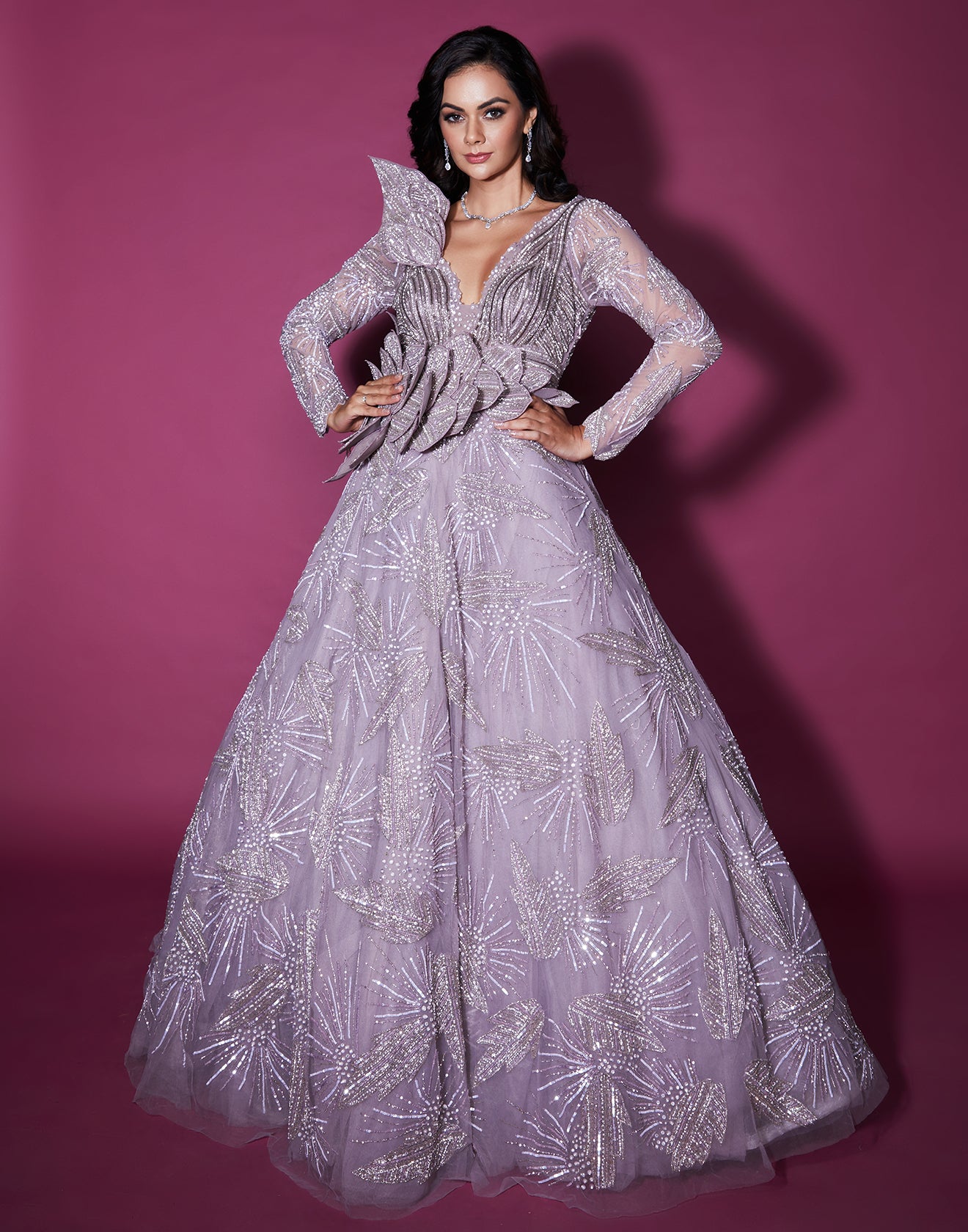 green emerald velvet dress Twilight Lavender Floral Appliqué Bridal Gown – Roopkala Global