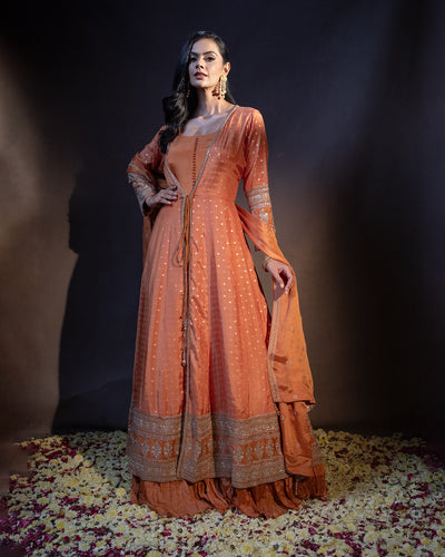 Vibrant Orange Embellished Anarkali Gown