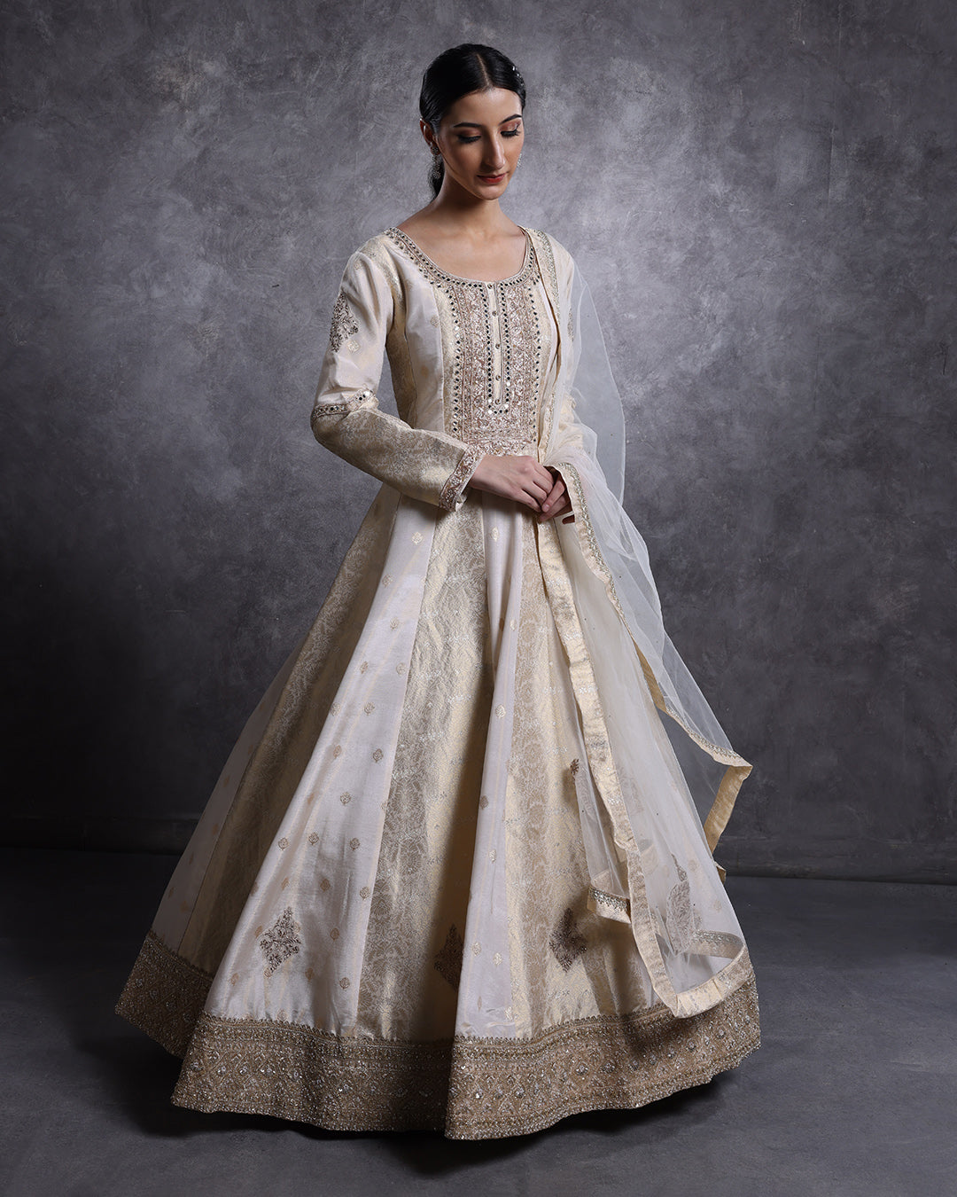 Golden Glow Banarasi Silk Anarkali Suit L