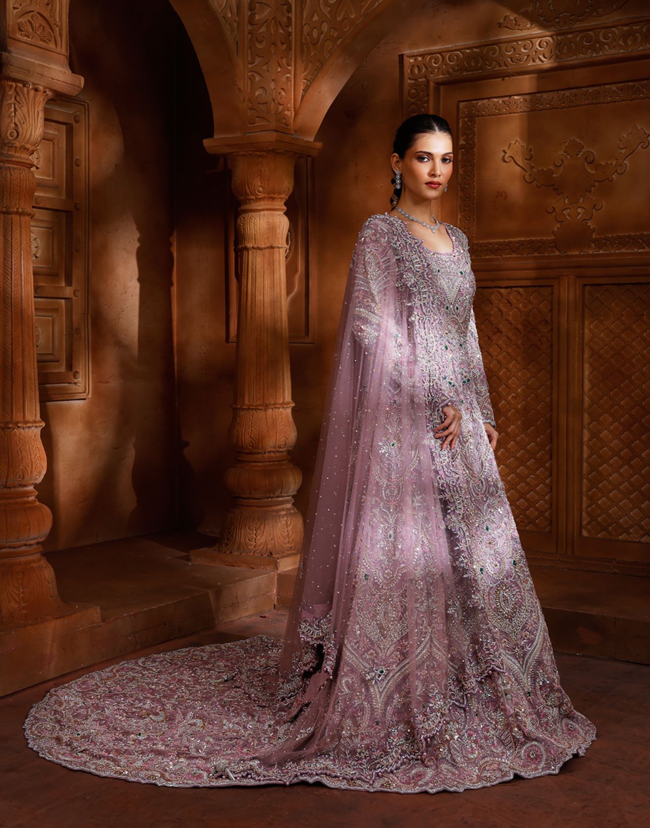 Lavender Love Embellished Shimmer Silk Bridal Farshi Set L