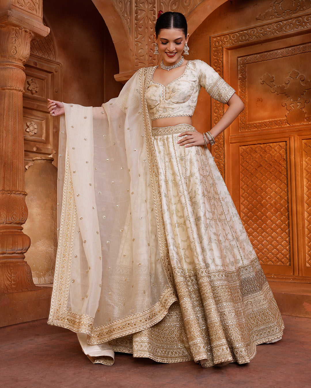 silk lehenga dress Luxe Ivory Banarasi Silk Bridal Lehenga Set