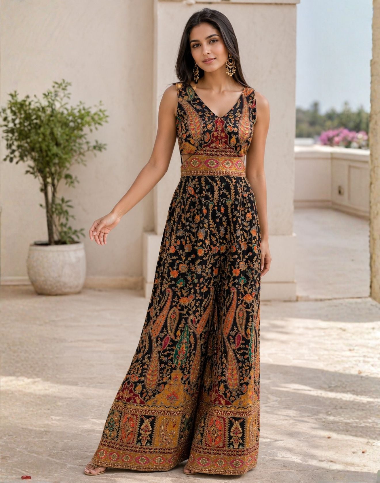 Midnight Noir Embroidered Indo-Western Jumpsuit – Roopkala Global