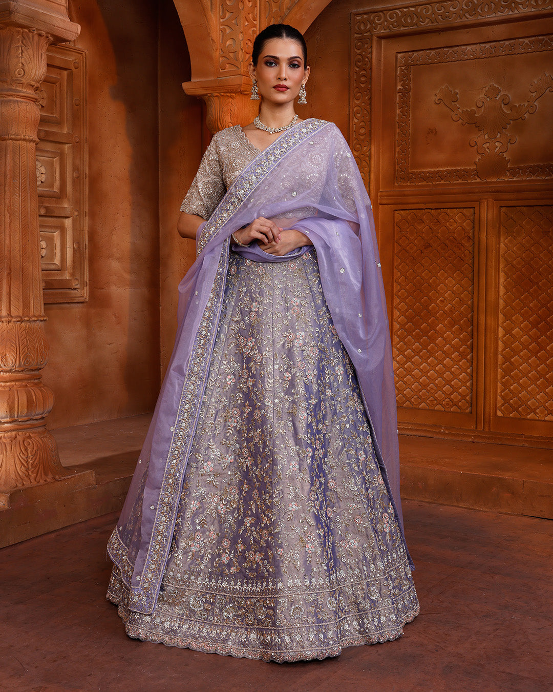 Radiant Iris Hnad Embroidered Bridal Lehenga Set With Unstitched Blous ...