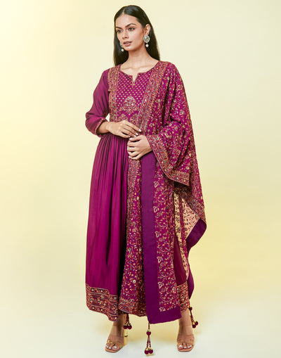 Boysenberry Purple In Kashmiri Work Nyra Cut Suit Set