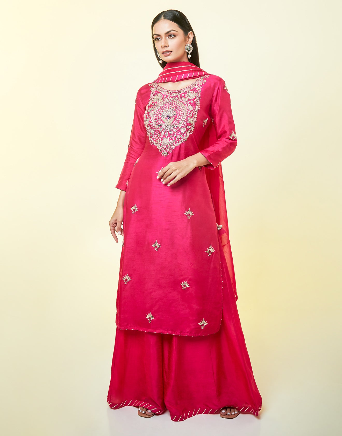 Shimmer Silk Pink Festive Palazzo Style Suit