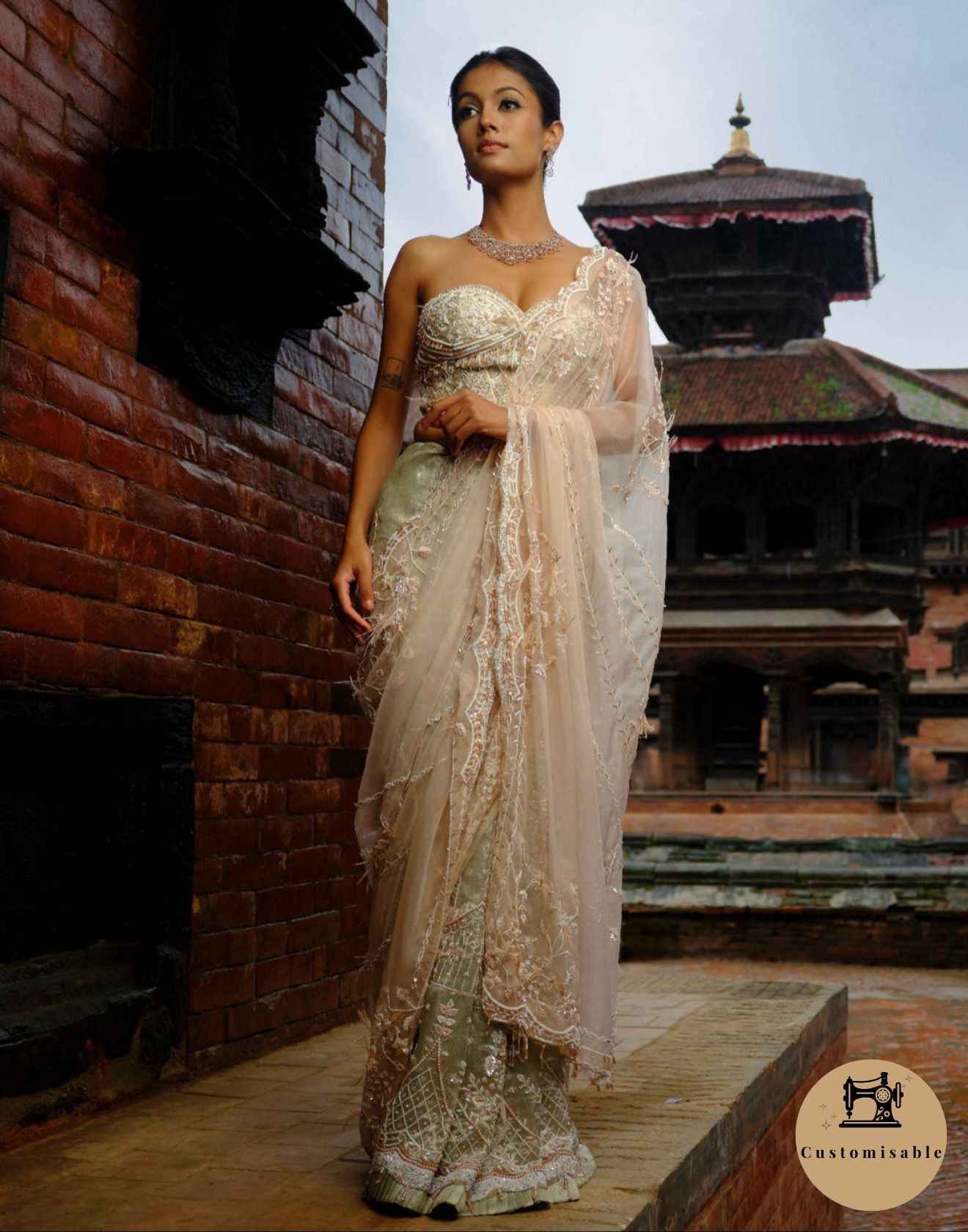 Icy Chrome Tissue Organza Saree With Corset Blouse