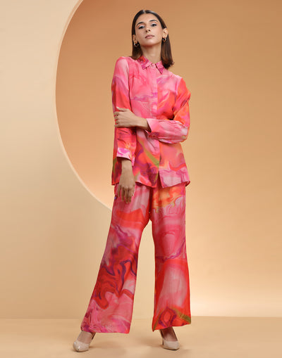 Abstract Printed Rouge Pink Co Ord Set