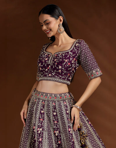 Amethyst Veil Embroidered Bridal Lehenga