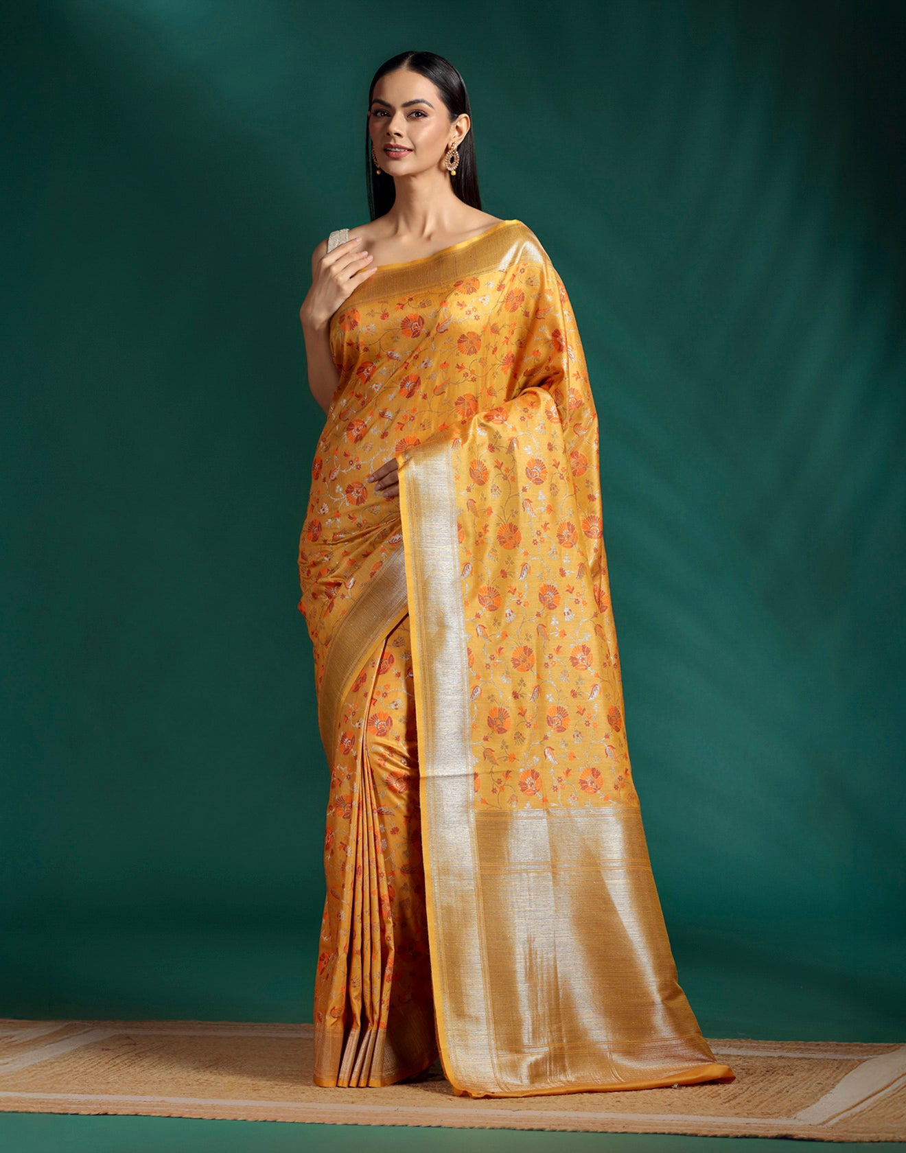 Antique Haldi Banarasi Tussar Silk Festive Saree With Unstitched Blouse Fabric