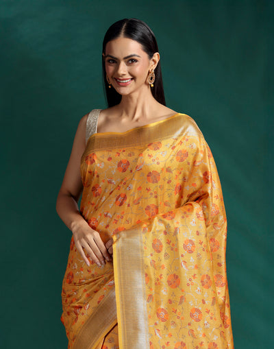 Antique Haldi Banarasi Tussar Silk Festive Saree With Unstitched Blouse Fabric