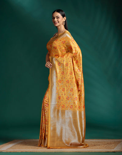 Antique Haldi Banarasi Tussar Silk Festive Saree With Unstitched Blouse Fabric