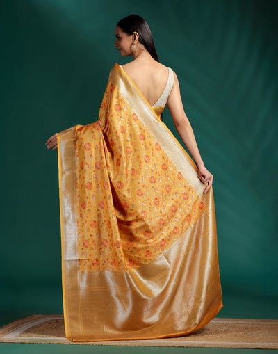 Antique Haldi Banarasi Tussar Silk Festive Saree With Unstitched Blouse Fabric