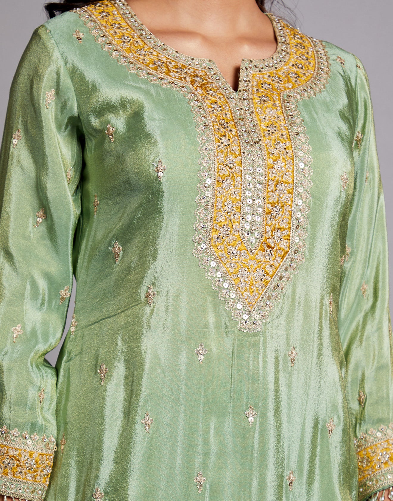 Aqua Green And Yellow Embroidered Festive Salwar Suit Set