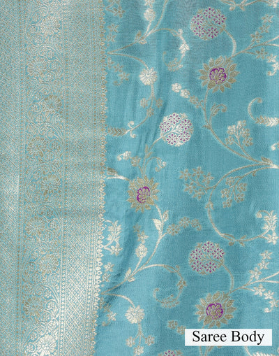 Aqua Mist Floral Jaal Silk Saree