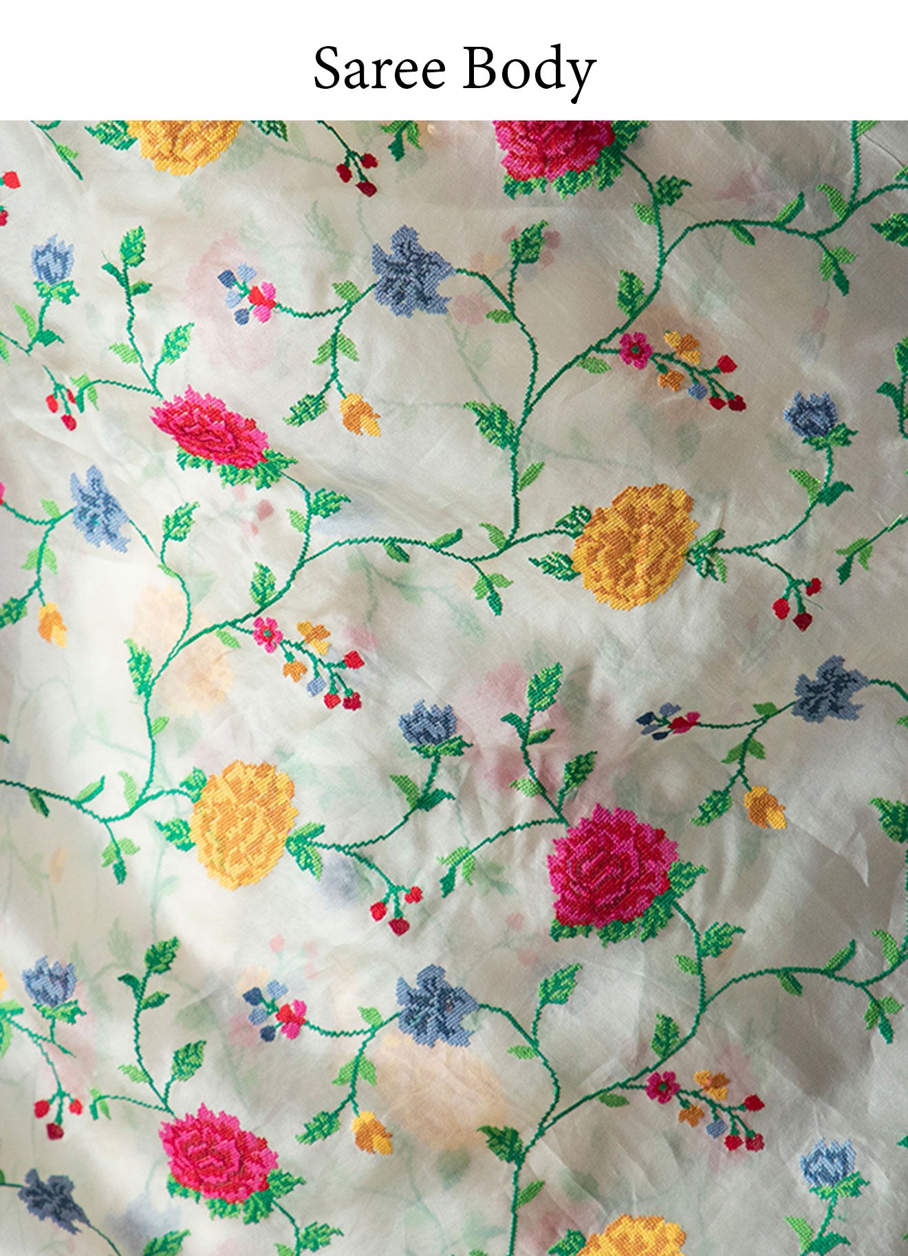 Beige Floral Smooth Embroidered Saree
