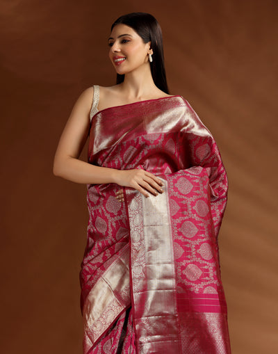 Berry Sangria Brocade Kanjivaram Saree With Unstitched Blouse Fabric