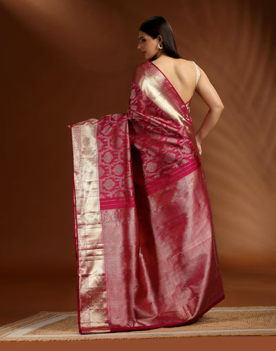 Berry Sangria Brocade Kanjivaram Saree With Unstitched Blouse Fabric