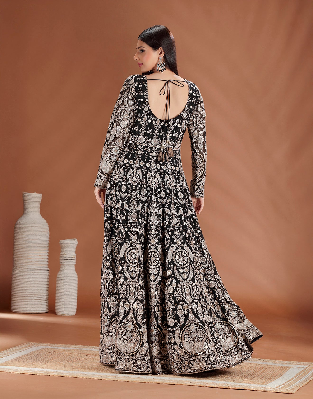 Black Baroque Resham Embroidered Anarkali Set