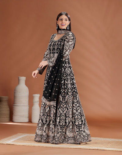 Black Baroque Resham Embroidered Anarkali Set