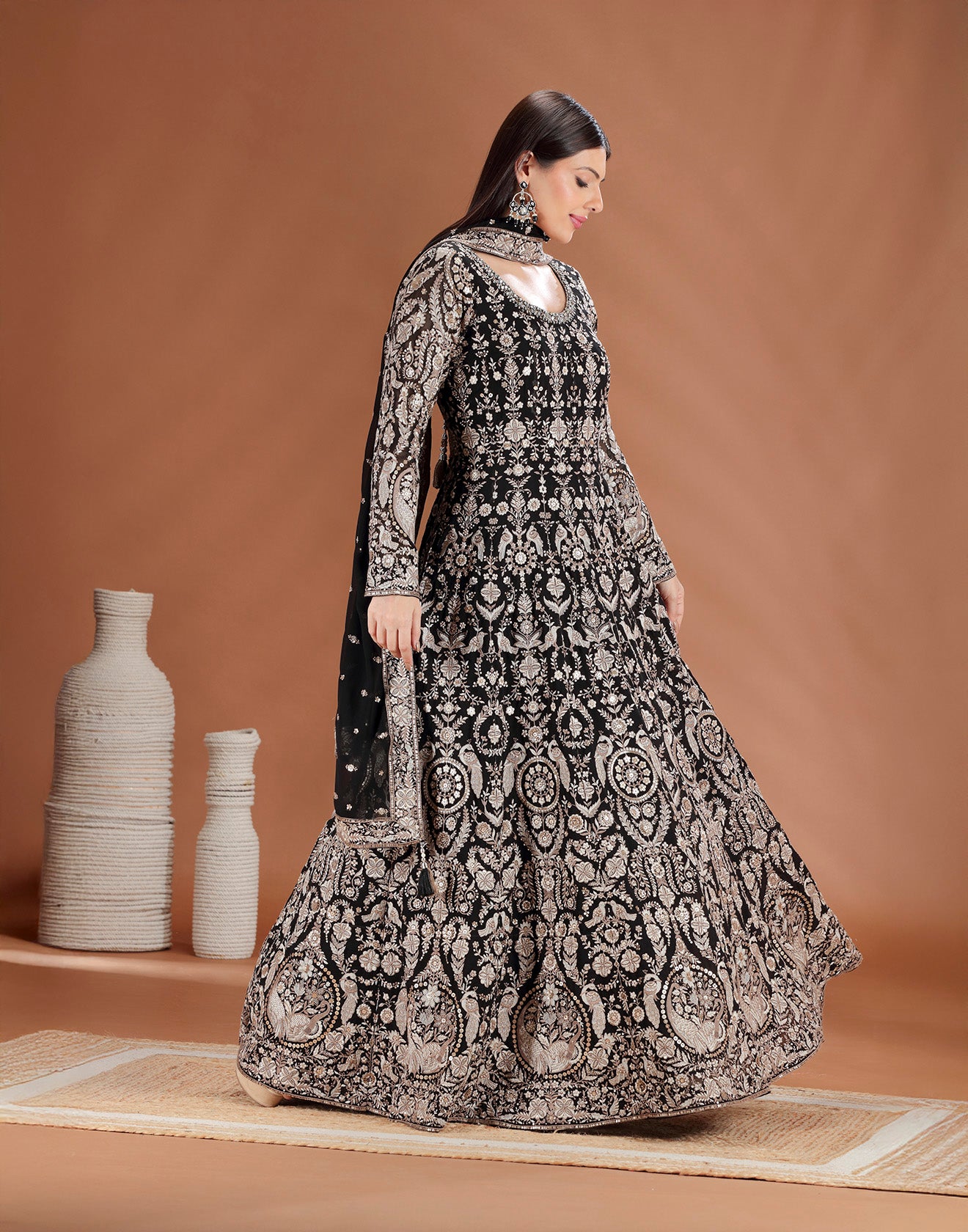 Black Baroque Resham Embroidered Anarkali Set