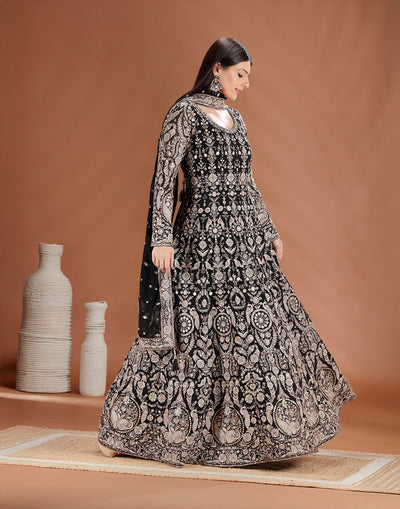 Black Baroque Resham Embroidered Anarkali Set