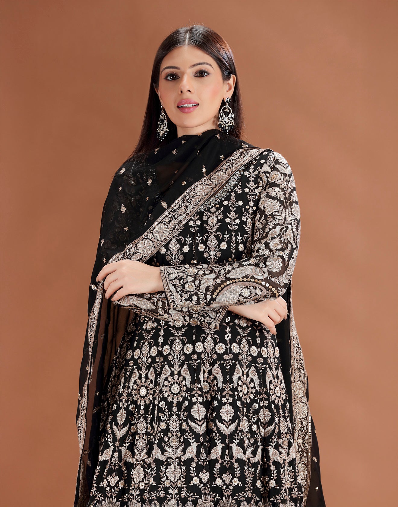Black Baroque Resham Embroidered Anarkali Set