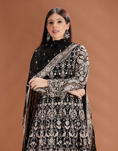 Black Baroque Resham Embroidered Anarkali Set