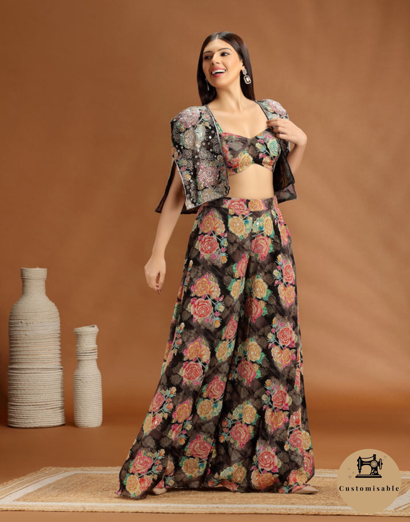 Black Gardenia Floral Printed Fusion Set