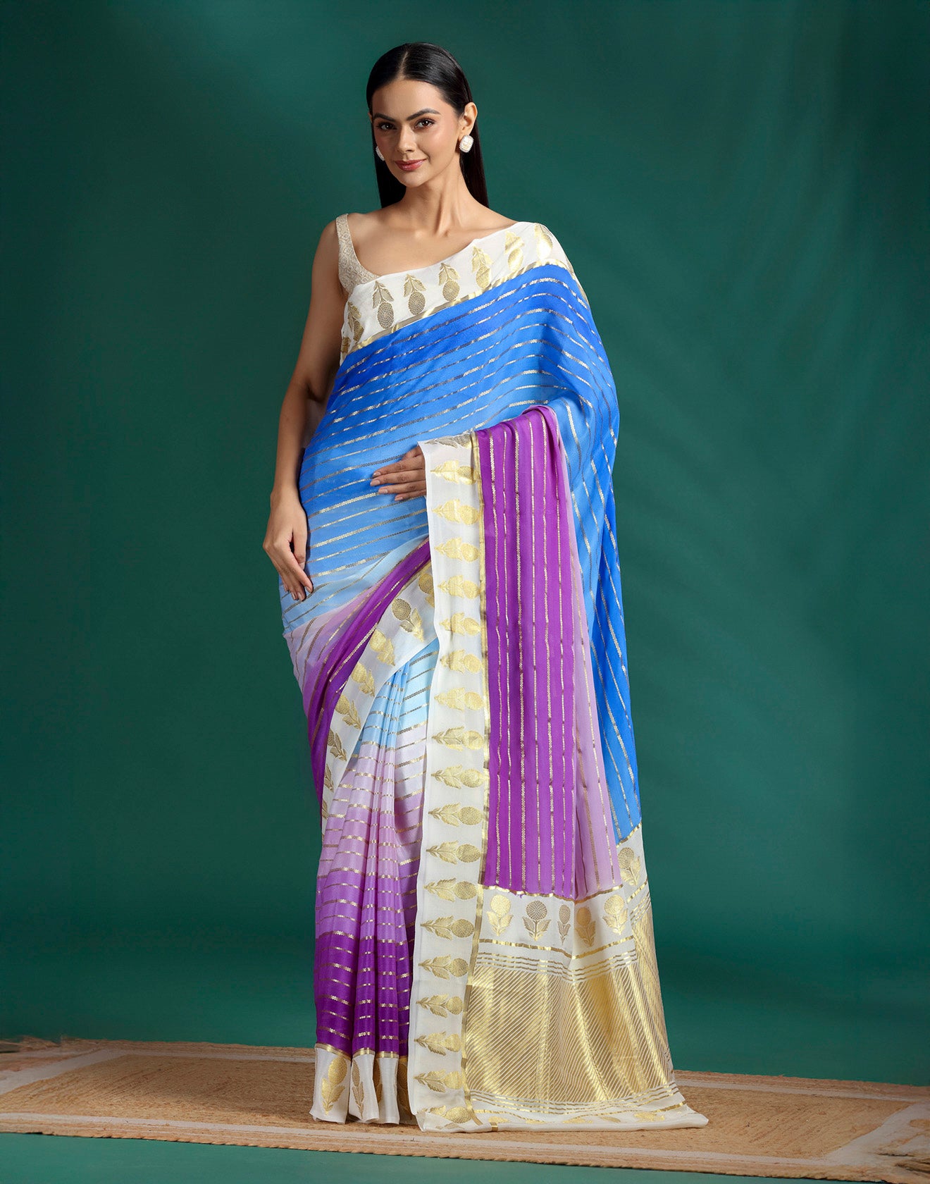 Blueberry Orchid Print With Weave Georgette Saree With Unstitched Blouse Fabric