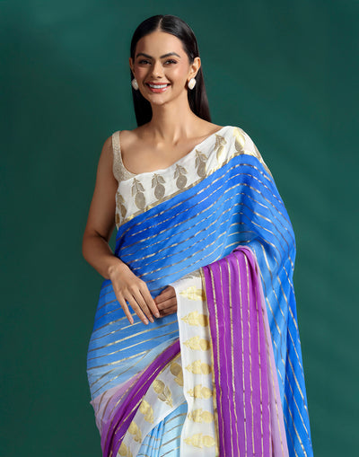 Blueberry Orchid Print With Weave Georgette Saree With Unstitched Blouse Fabric