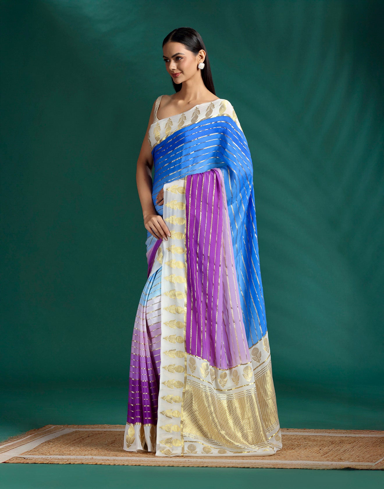Blueberry Orchid Print With Weave Georgette Saree With Unstitched Blouse Fabric