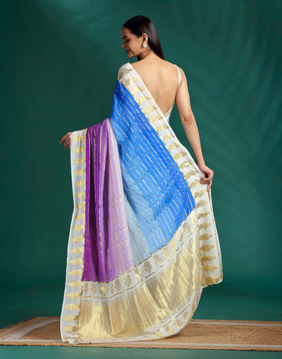Blueberry Orchid Print With Weave Georgette Saree With Unstitched Blouse Fabric