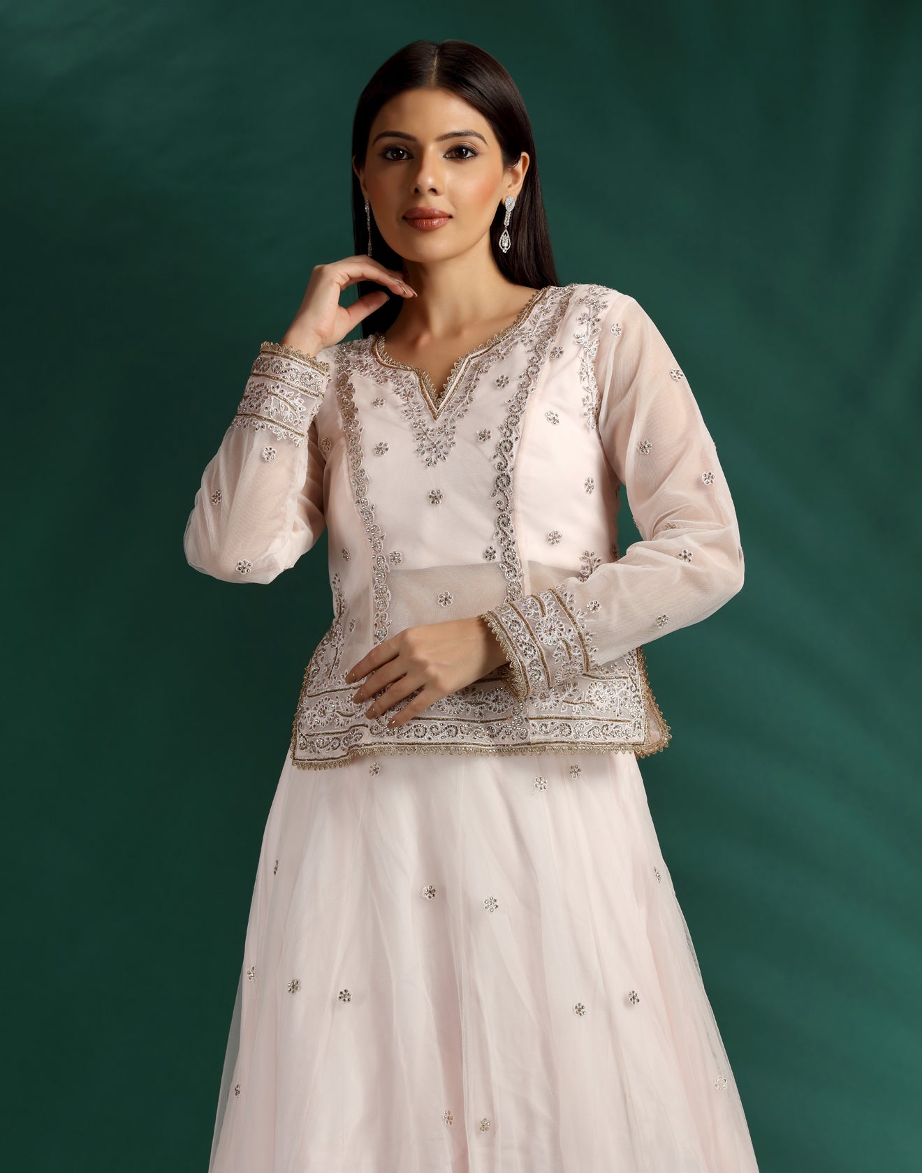 Blush-Pink-Aari-Thread-Work-Lehenga-With-A-Long-Choli-Set