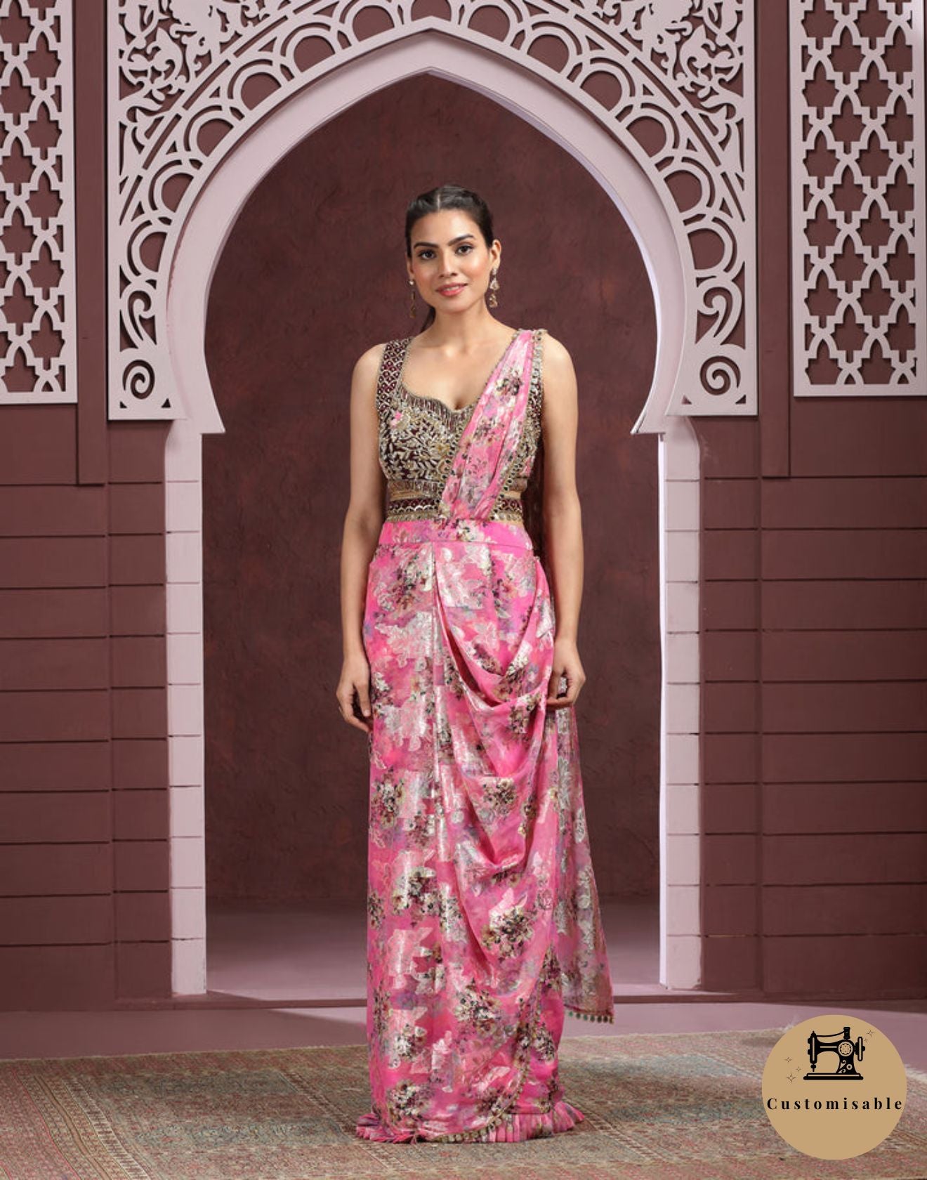 Bougainvillea Blush Printed Pre-Stitched Cocktail Saree