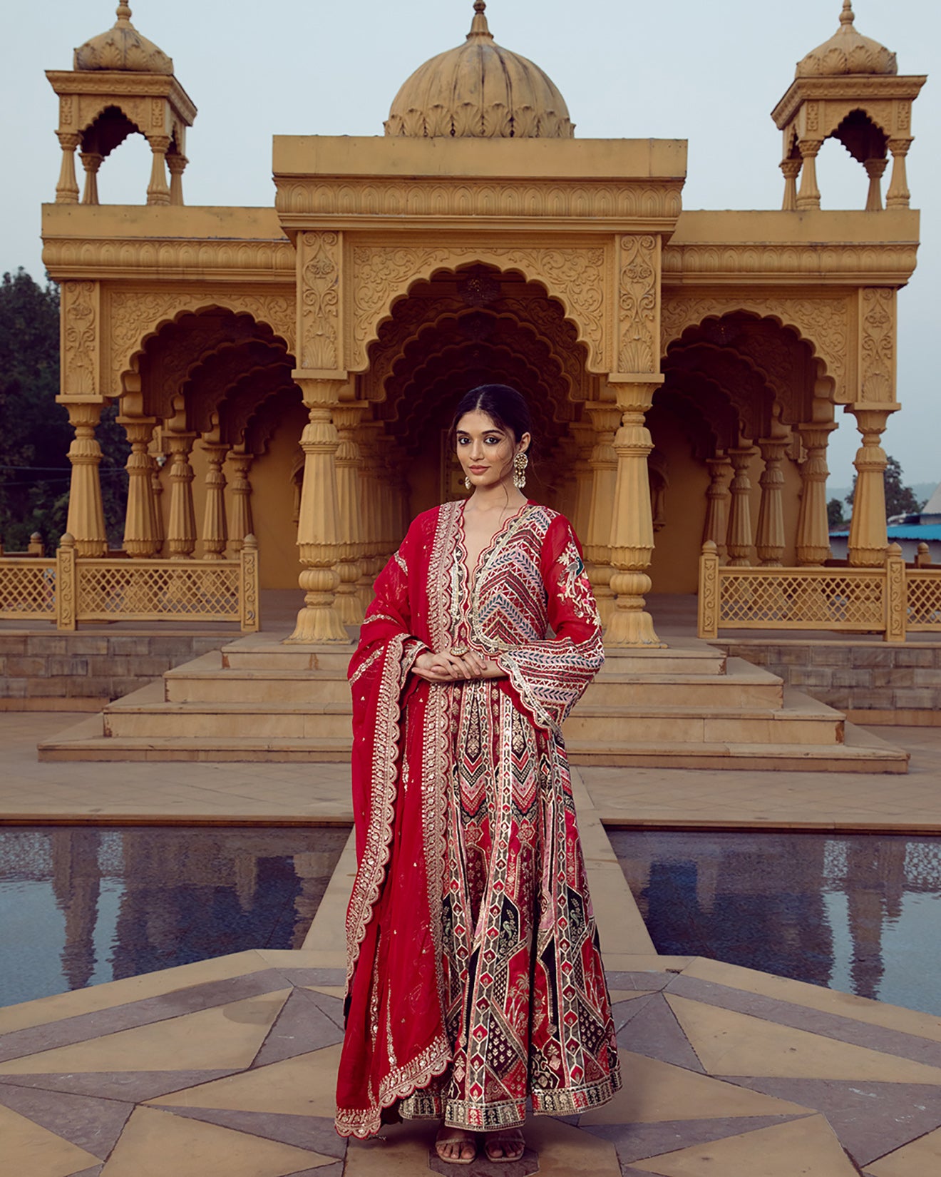 Bright Red Embellished Anarkali Gown
