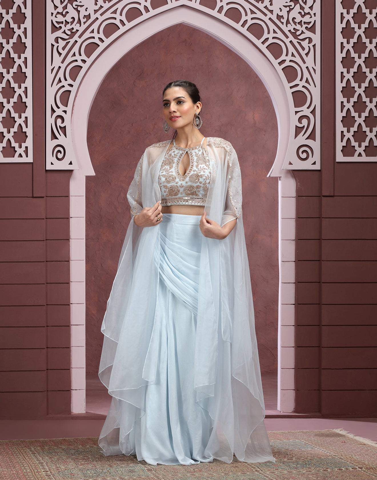 Celestial Charm In Ice-Blue Drapes
