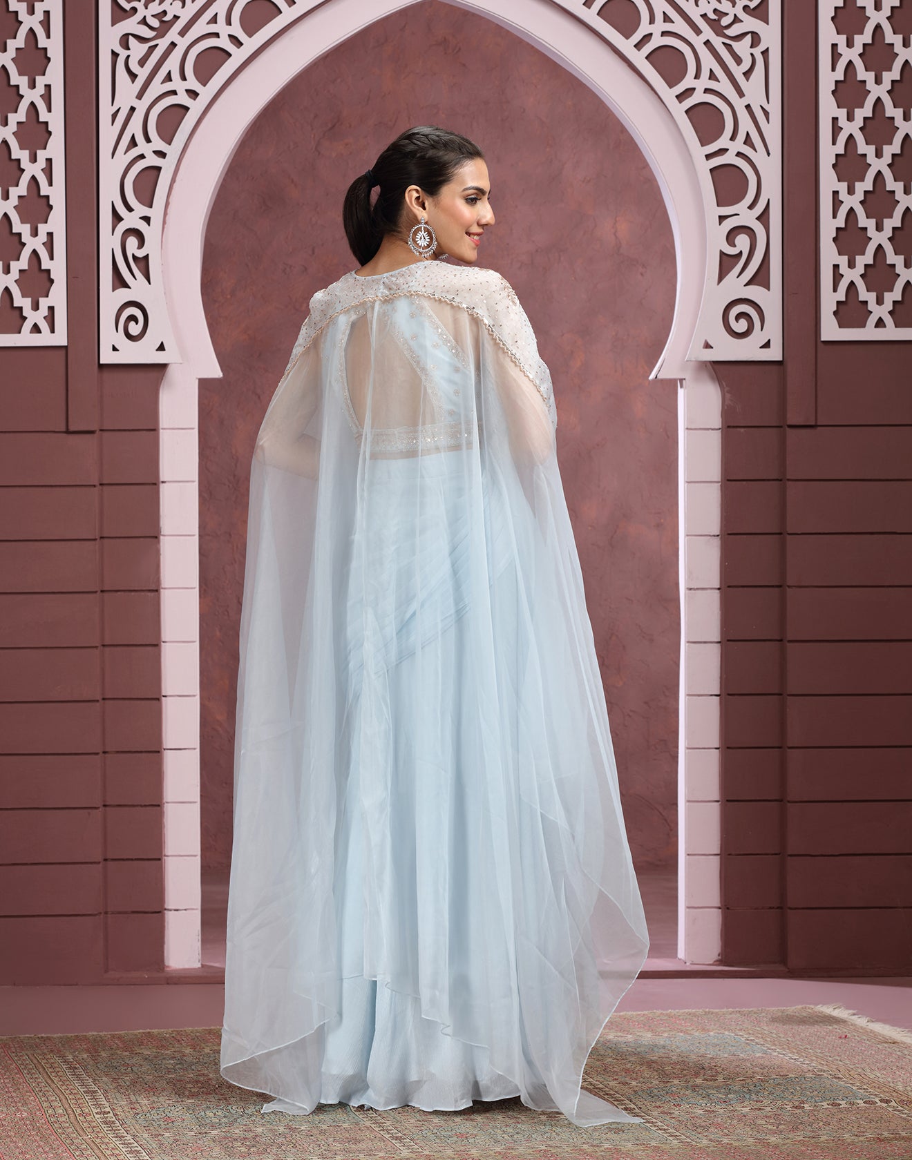 Celestial Charm In Ice-Blue Drapes