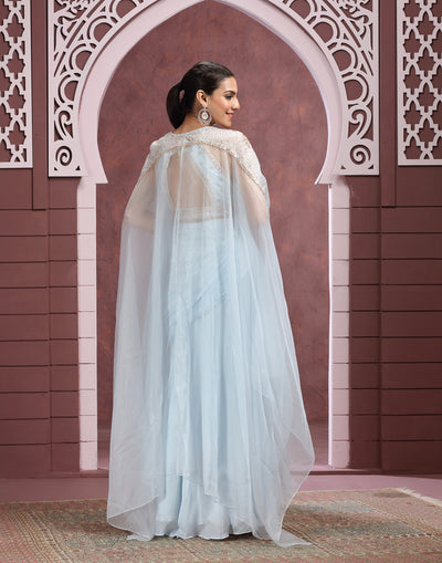 Celestial Charm In Ice-Blue Drapes