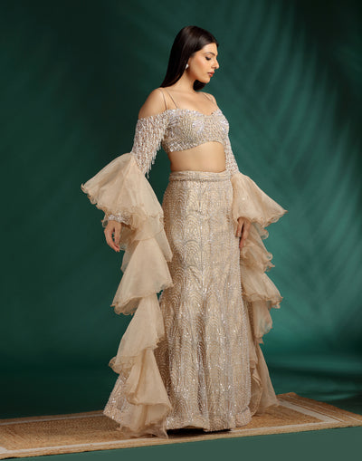Champagne Glint Embellished Fish-Cut Lehenga Set