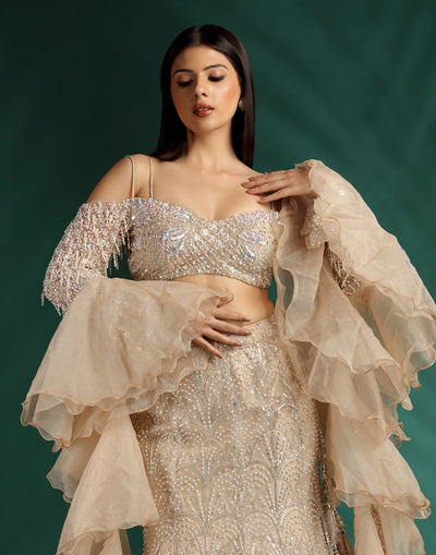 Champagne Glint Embellished Fish-Cut Lehenga Set