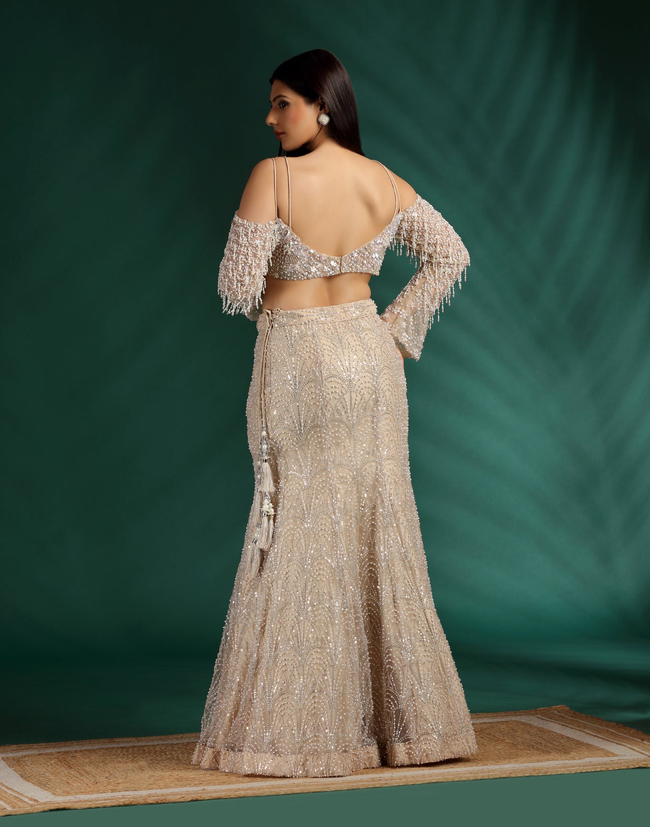 Champagne Glint Embellished Fish-Cut Lehenga Set